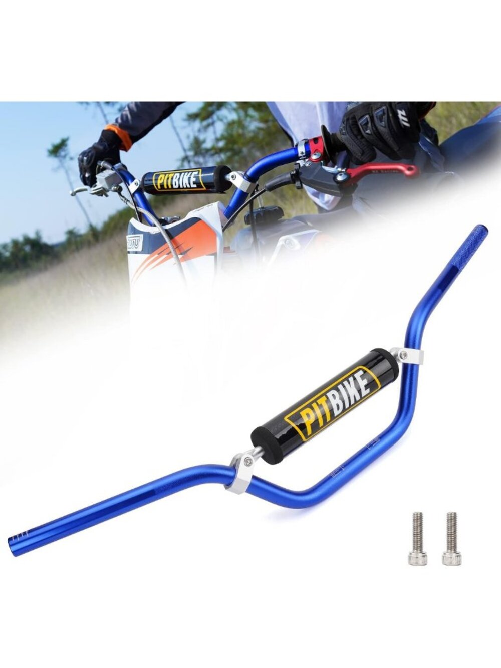 Universal 7/8" Dirt Bike Handlebars with Crossbar & Foam Pad - Blue, Lightweight